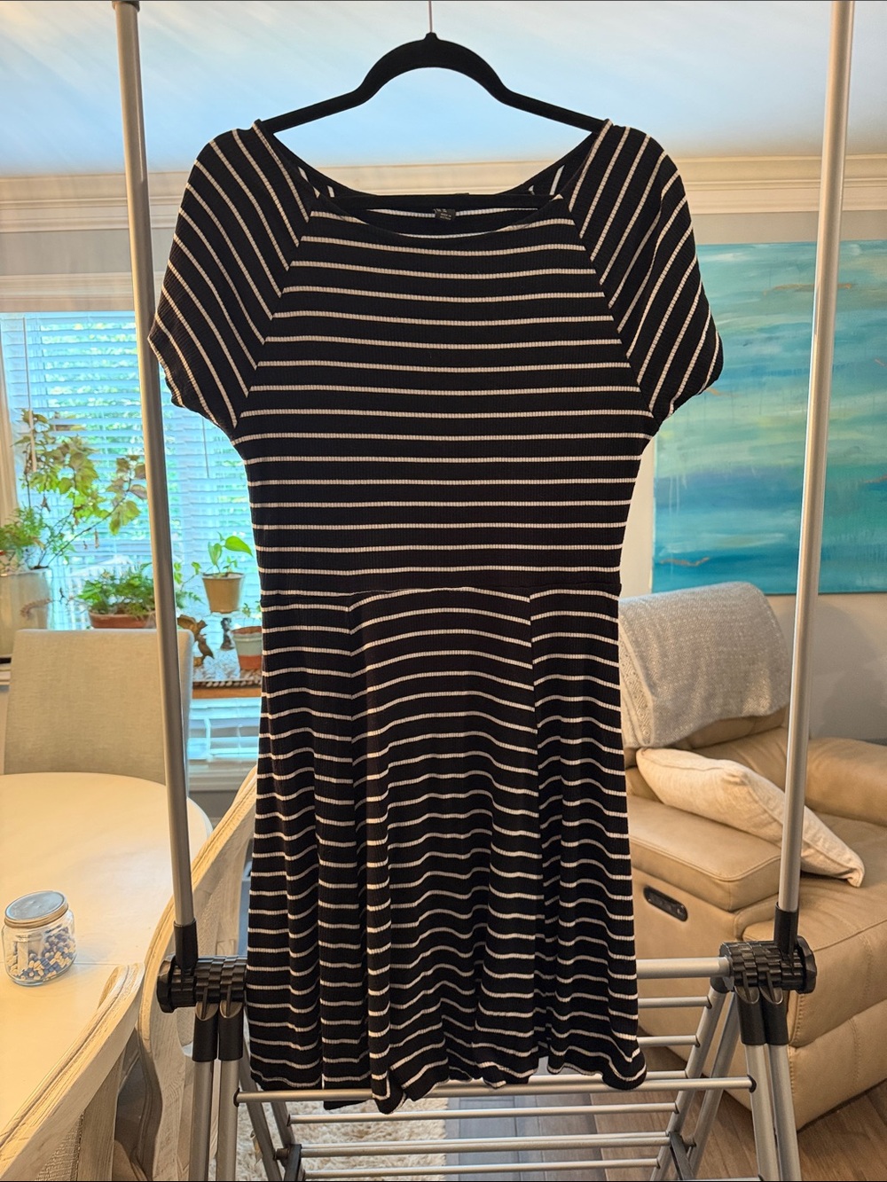 Forever 21 Black and White Striped Short Sleeve Fit-and-Flare Dress